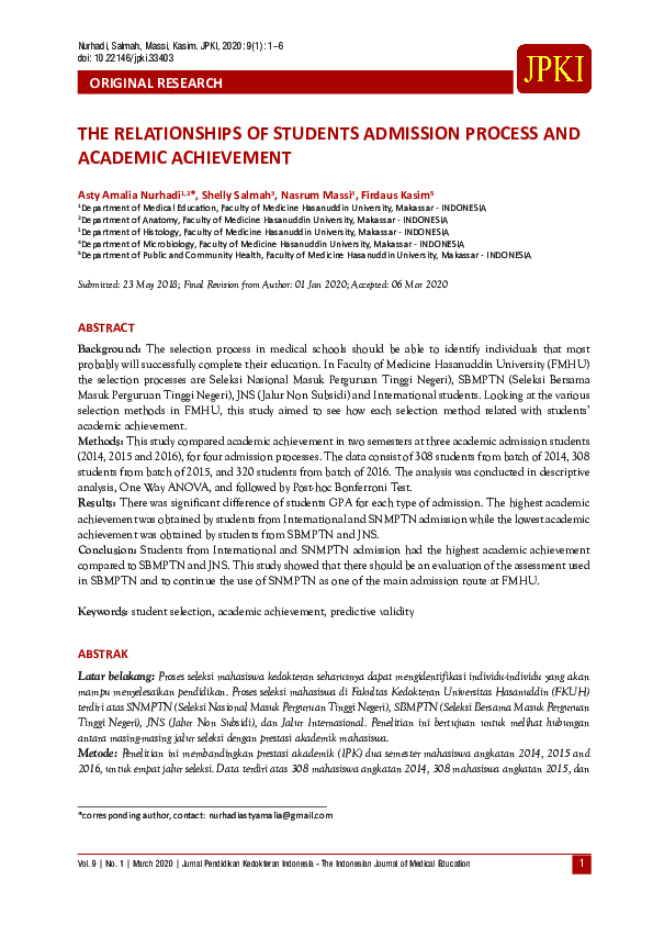 (PDF) The Relationships of Students Admission Process and Academic ...