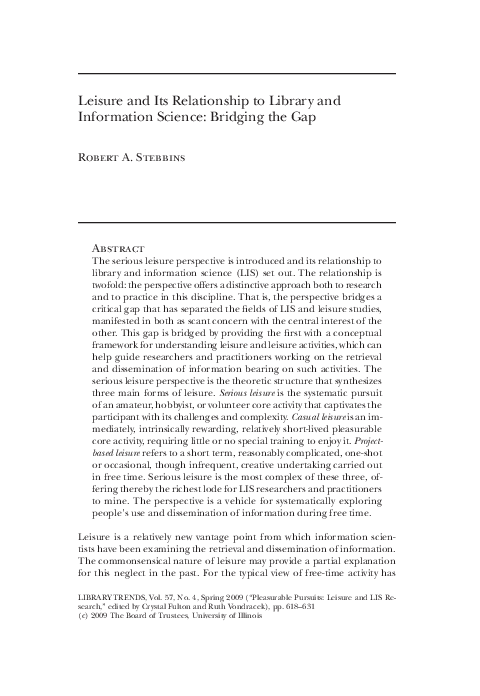 (PDF) Leisure and Its Relationship to Library and: Information Science ...