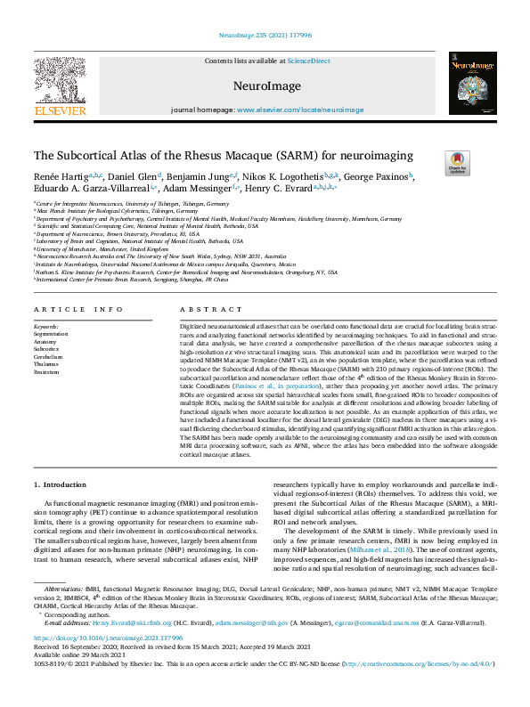 (PDF) The Subcortical Atlas of the Rhesus Macaque (SARM) for neuroimaging