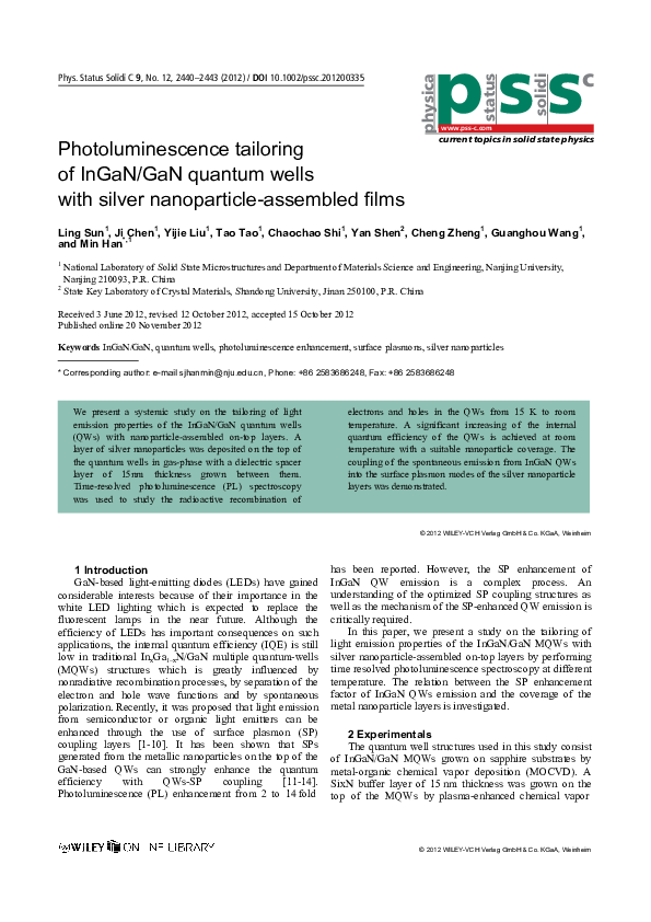 (PDF) Photoluminescence tailoring of InGaN/GaN quantum wells with ...