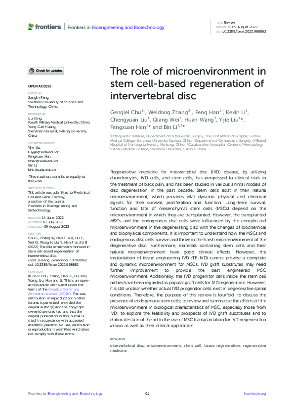 (PDF) The role of microenvironment in stem cell-based regeneration of ...