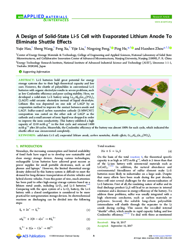 (PDF) A Design of Solid-State Li-S Cell with Evaporated Lithium Anode ...
