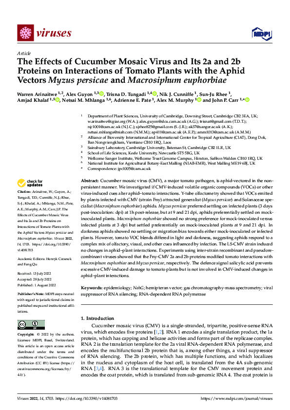 (PDF) The Effects of Cucumber Mosaic Virus and Its 2a and 2b Proteins ...