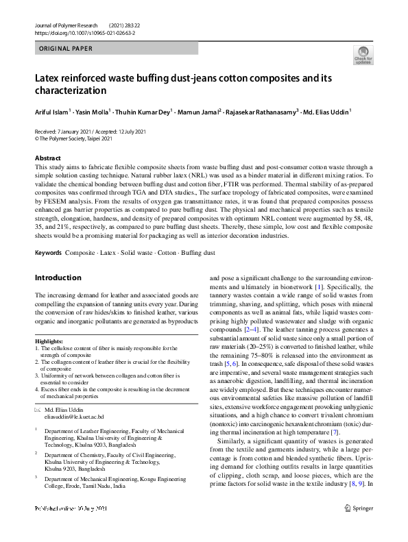 (PDF) Latex reinforced waste buffing dust-jeans cotton composites and ...