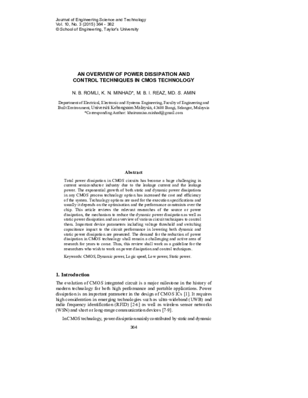 (PDF) An overview of power dissipation and control techniques in cmos ...