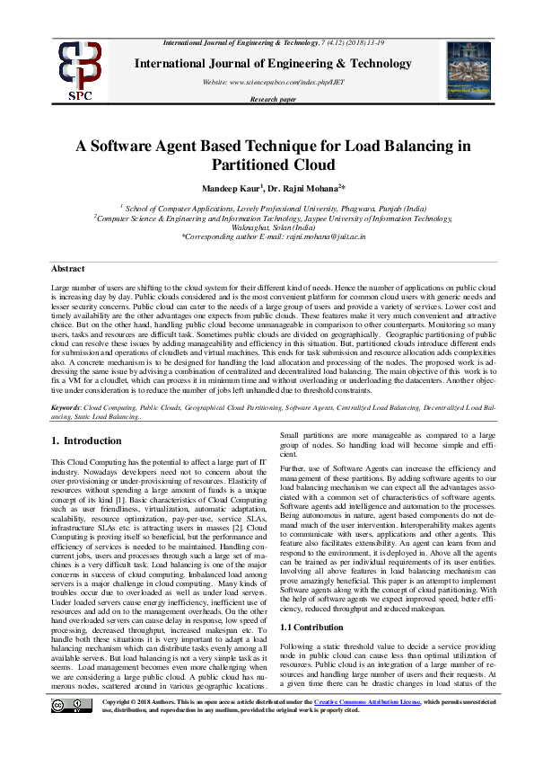 (PDF) A Software Agent Based Technique for Load Balancing in ...
