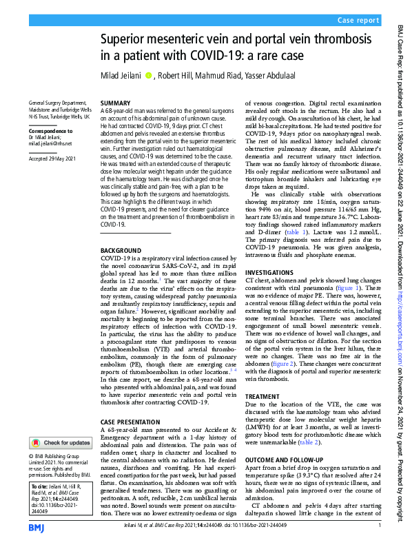 (PDF) Superior mesenteric vein and portal vein thrombosis in a patient ...