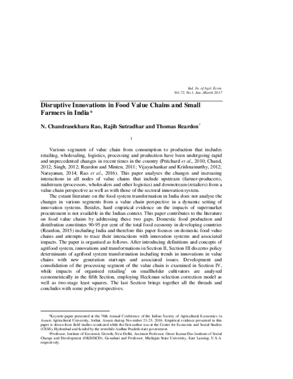 (PDF) Disruptive Innovations in Food Value Chains and Small Farmers in ...