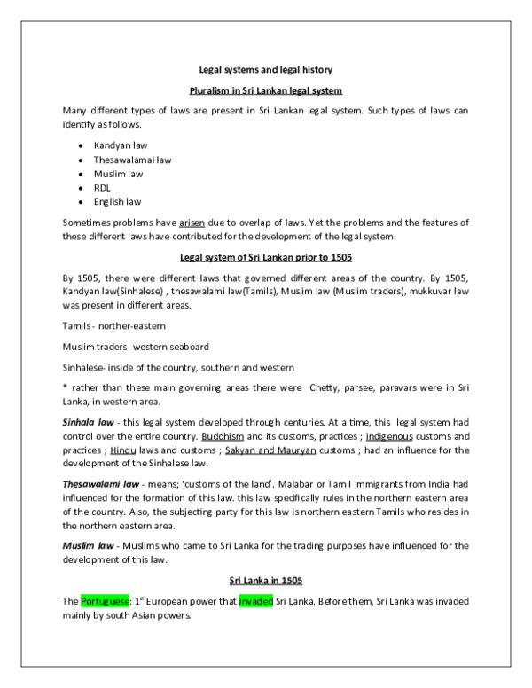 (DOC) Legal systems and legal history Pluralism in Sri Lankan legal ...