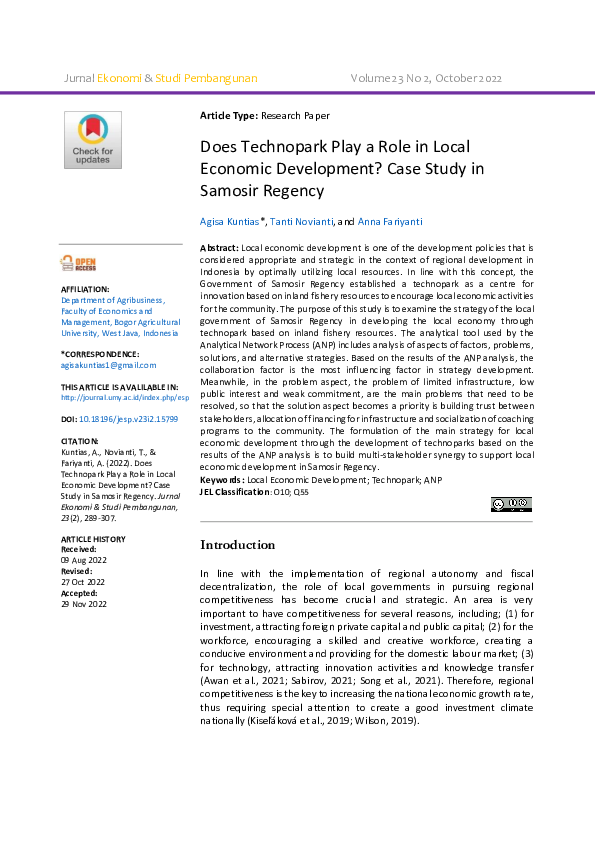 (PDF) Does Technopark Play a Role in Local Economic Development? Case ...