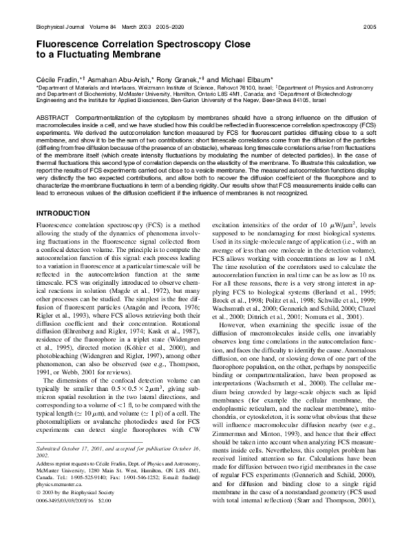 (PDF) Fluorescence Correlation Spectroscopy Close to a Fluctuating Membrane