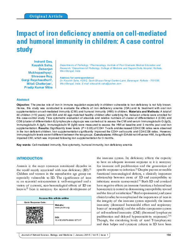 (PDF) Impact of iron deficiency anemia on cell-mediated and humoral ...