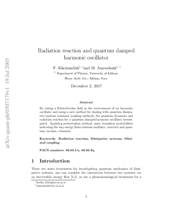 (PDF) Radiation Reaction and Quantum Damped Harmonic Oscillator