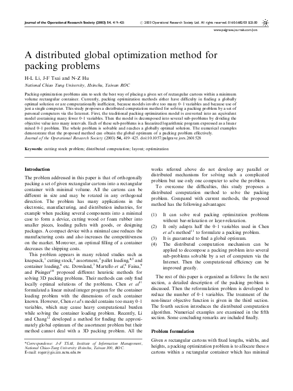 (PDF) A distributed global optimization method for packing problems