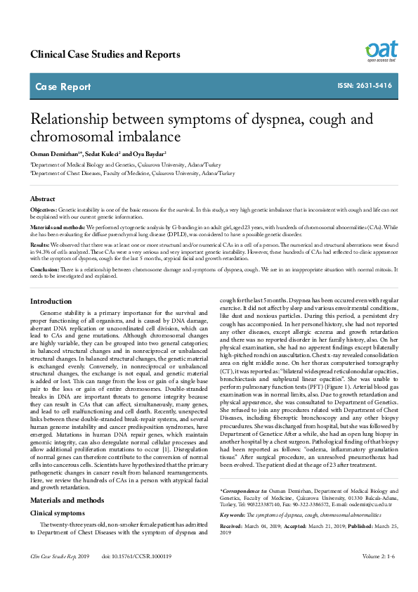 (PDF) Relationship between symptoms of dyspnea, cough and chromosomal ...