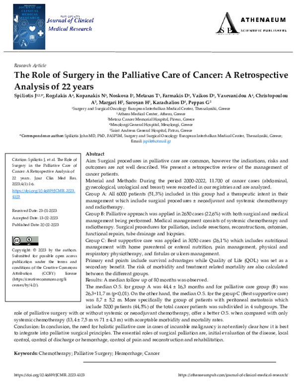(PDF) The Role of Surgery in the Palliative Care of Cancer: A ...