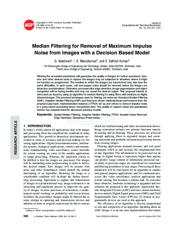 (PDF) Median Filtering for Removal of Maximum Impulse Noise from Images ...