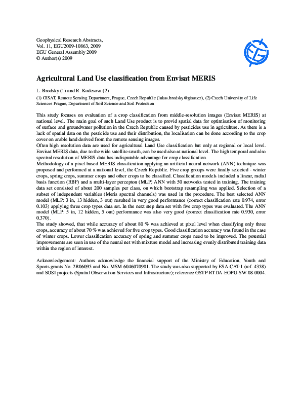 (PDF) Agricultural Land Use classification from Envisat MERIS