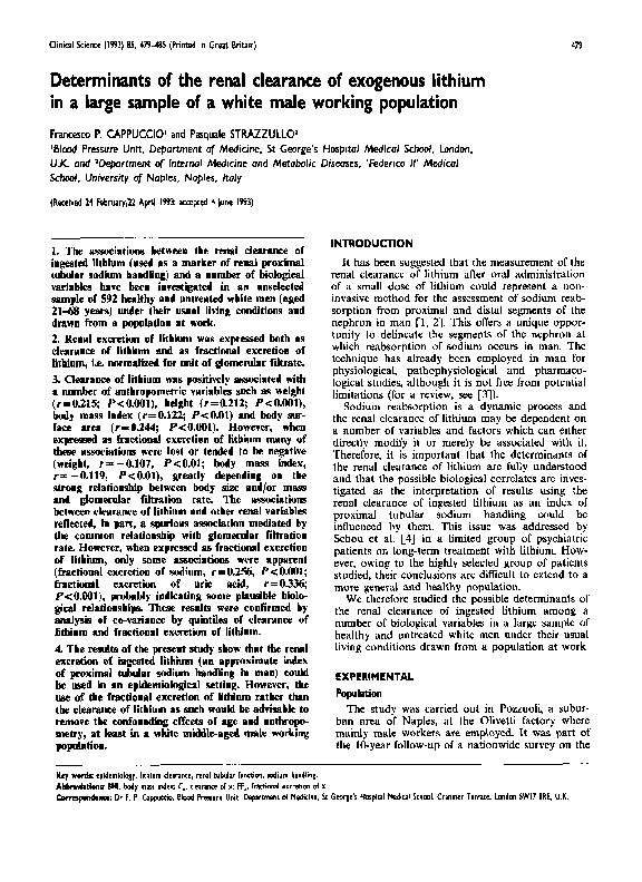(PDF) Determinants of the Renal Clearance of Exogenous Lithium in a ...