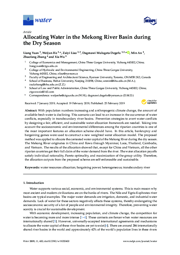 (PDF) Allocating Water in the Mekong River Basin during the Dry Season