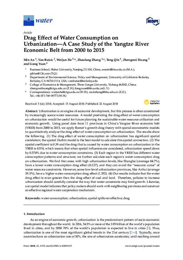 (PDF) Drag Effect of Water Consumption on Urbanization—A Case Study of ...