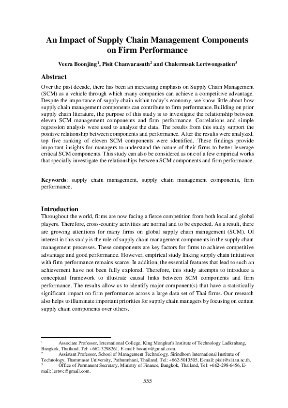 (PDF) An Impact of Supply Chain Management Components on Firm Performance