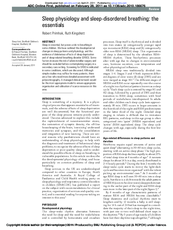(PDF) Sleep physiology and sleep-disordered breathing: the essentials