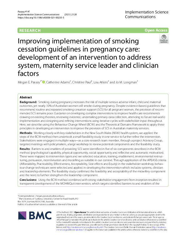 (PDF) Improving implementation of the smoking cessation guidelines with
