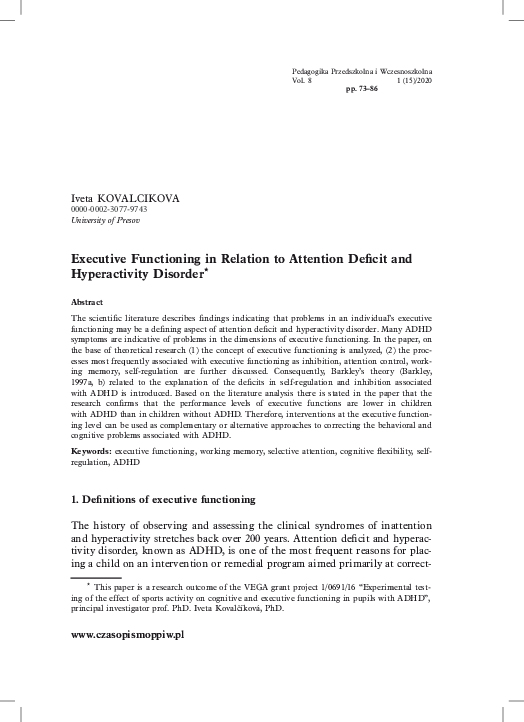 (PDF) Executive Functioning in Relation to Attention Deficit and ...