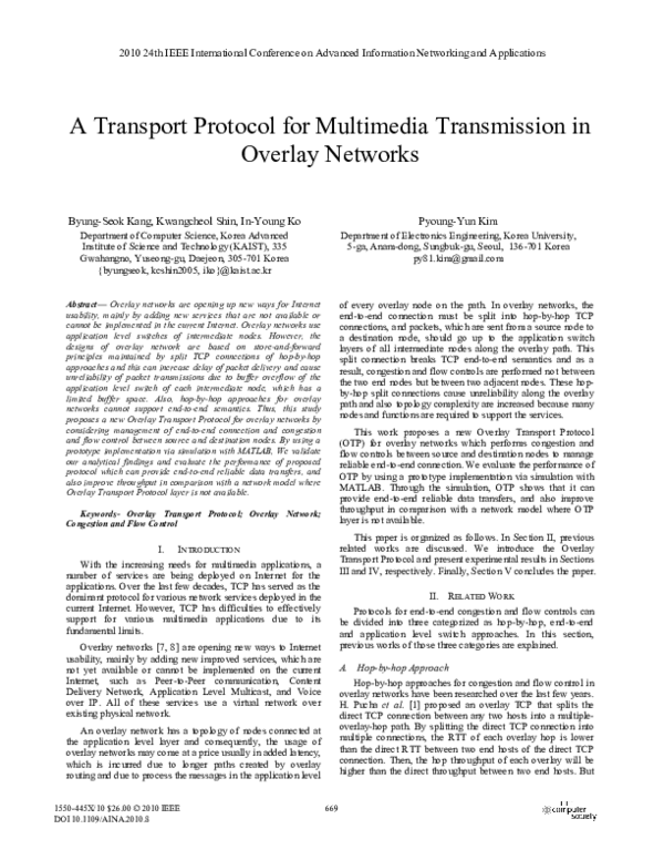 (PDF) A Transport Protocol for Multimedia Transmission in Overlay Networks