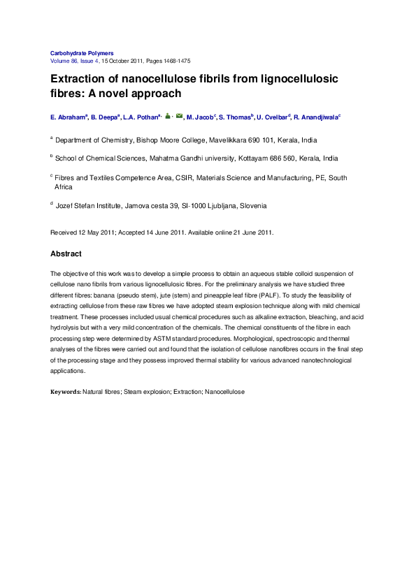 (PDF) Extraction of nanocellulose fibrils from lignocellulosic fibres ...