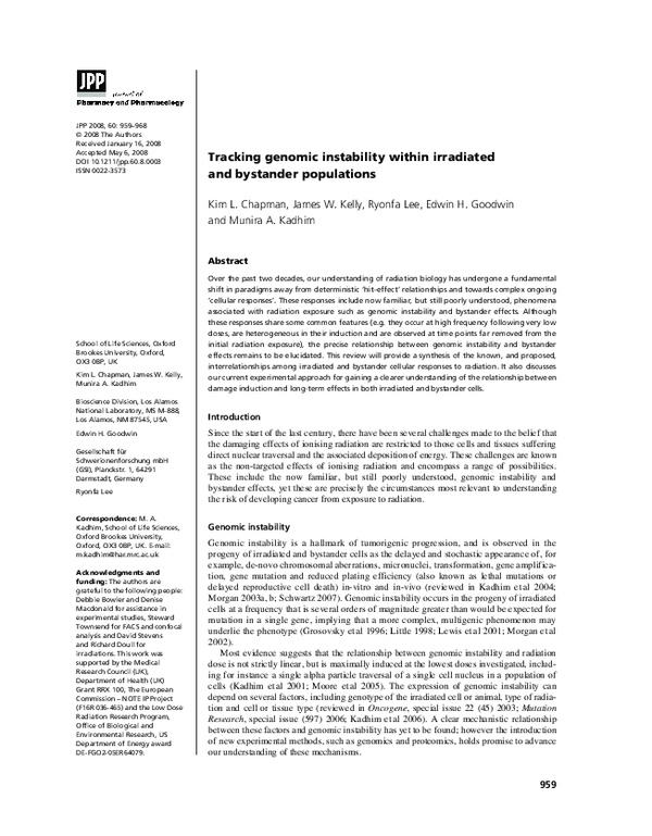 (PDF) Genomic Instability and Bystander Effects in Radiation Biology