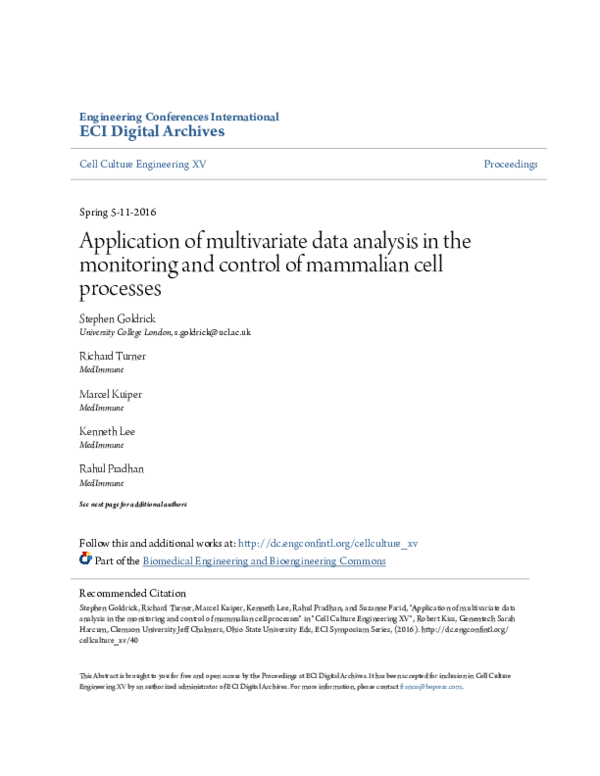 (PDF) Application of multivariate data analysis in the monitoring and ...