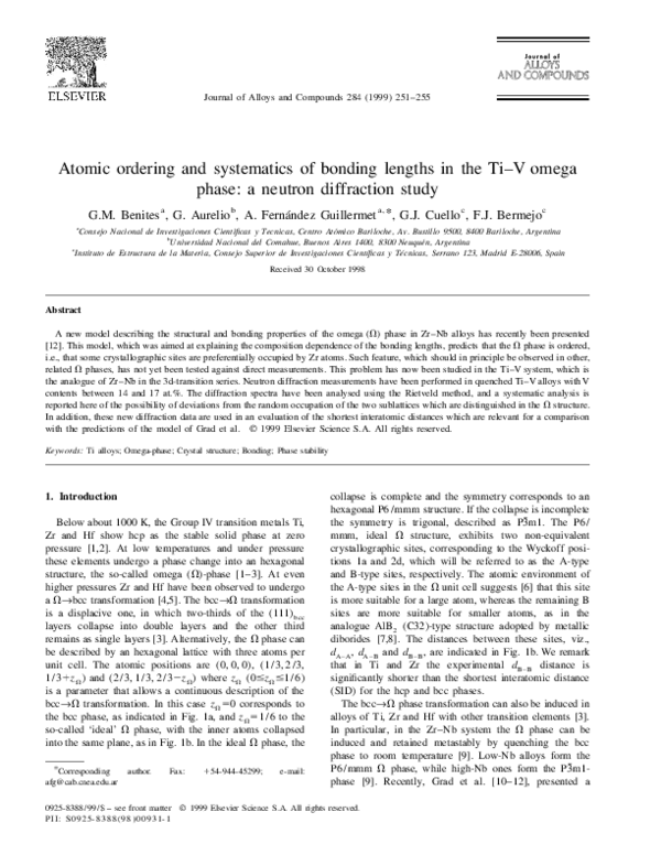 (PDF) Atomic ordering and systematics of bonding lengths in the Ti–V ...