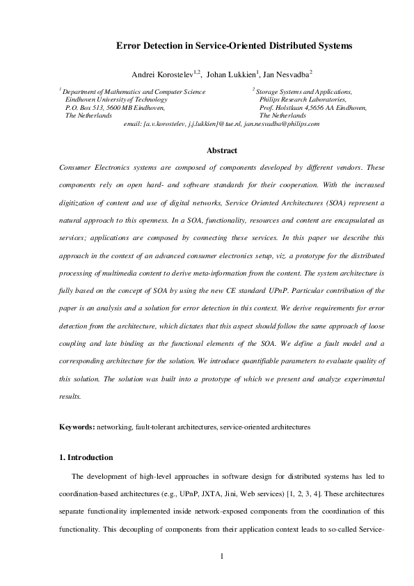 (PDF) 1 Error Detection in Service-Oriented Distributed Systems