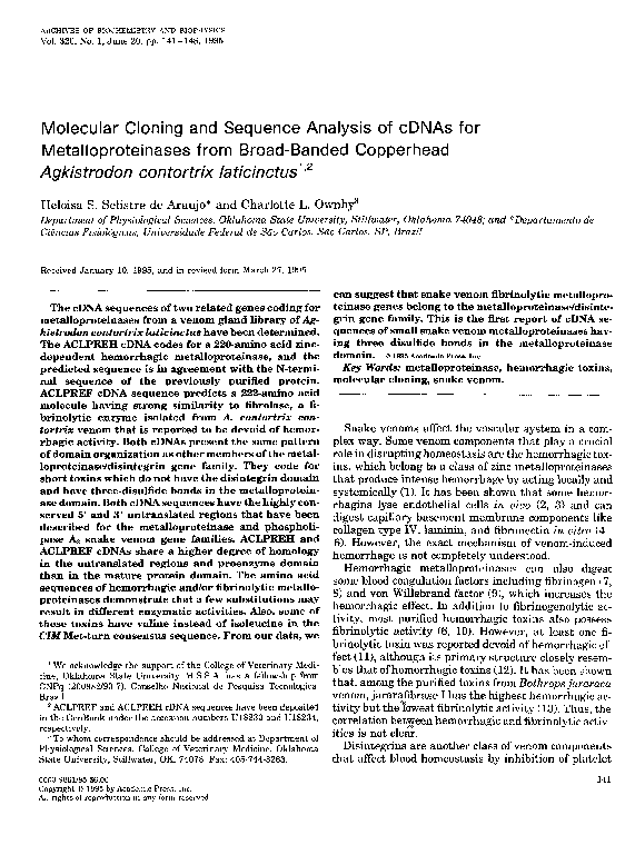 (PDF) Molecular Cloning and Sequence Analysis of cDNAs for ...