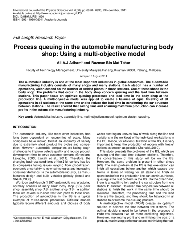(PDF) Process queuing in the automobile manufacturing body shop: Using ...