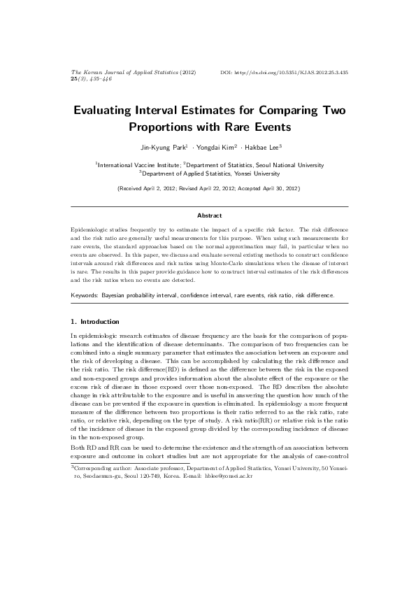 (PDF) Evaluating Interval Estimates for Comparing Two Proportions with ...
