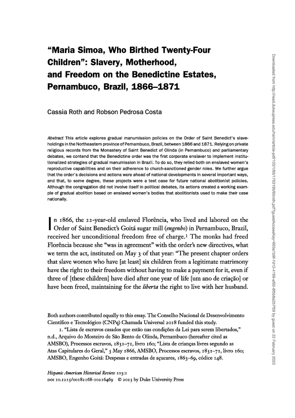 (PDF) “Maria Simoa, Who Birthed Twenty-Four Children”: Slavery ...