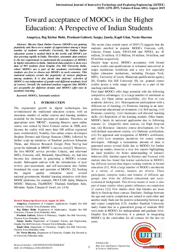 (PDF) Toward Acceptance of MOOCs in the Higher Education: A Perspective ...