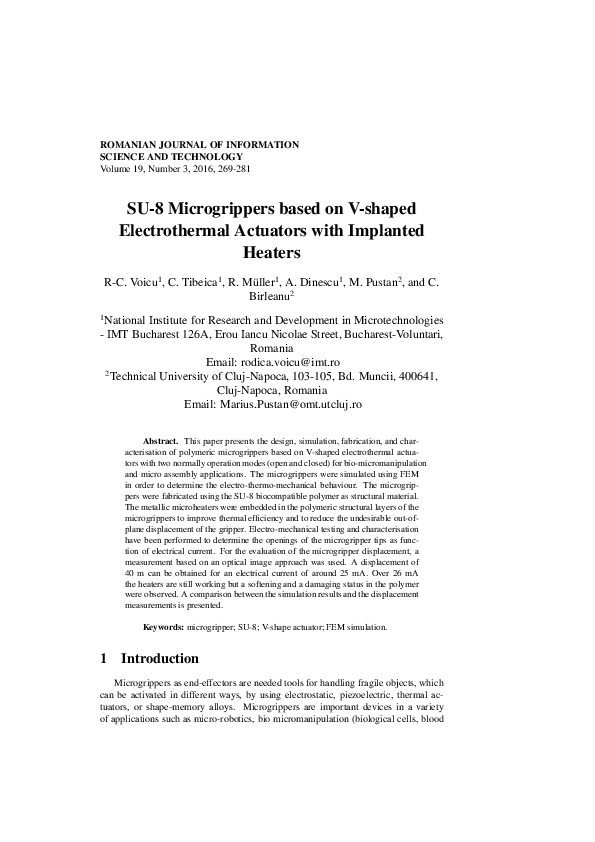 (PDF) SU-8 Microgrippers based on V-shaped Electrothermal Actuators ...