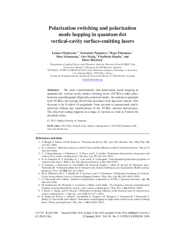 (PDF) Polarization switching and polarization mode hopping in quantum ...