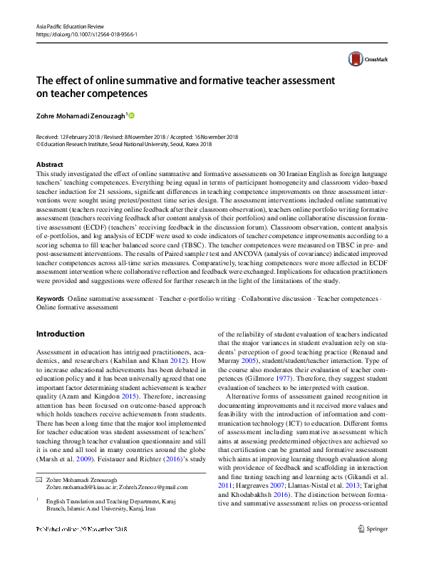 (PDF) The effect of online summative and formative teacher assessment ...