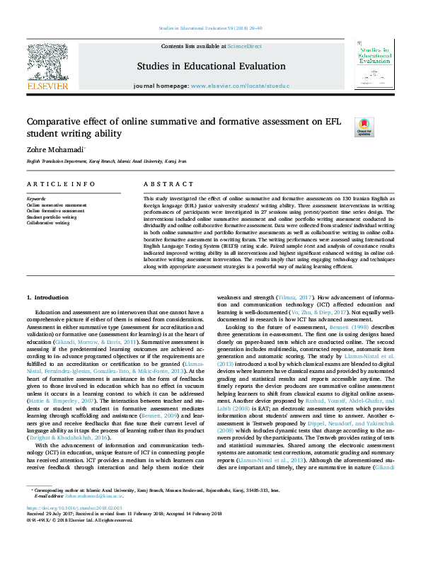 (PDF) Comparative effect of online summative and formative assessment ...