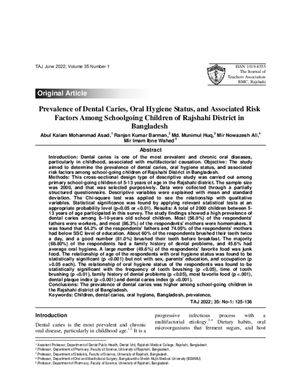 (PDF) Prevalence of Dental Caries, Oral Hygiene Status, and Associated ...