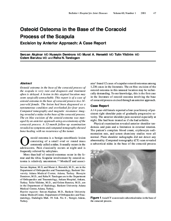 (PDF) Osteoid osteoma in the base of the coracoid process of the ...
