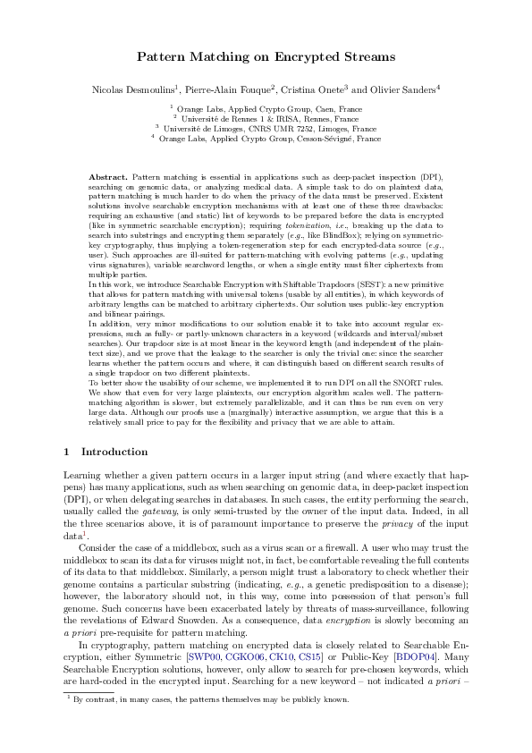 (PDF) Pattern Matching on Encrypted Streams: Applications to DPI and ...