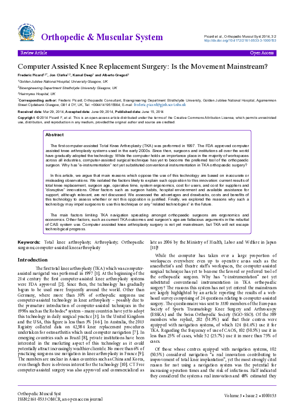 (PDF) Computer Assisted Knee Replacement Surgery: Is the Movement ...