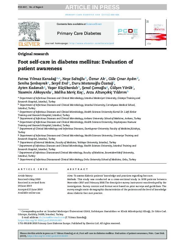 (PDF) Foot selfcare in diabetes mellitus Evaluation of patient
