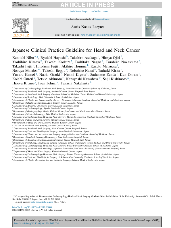 (PDF) Japanese Clinical Practice Guideline for Head and Neck Cancer
